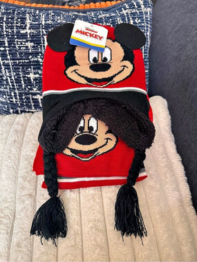 Mickey Mouse 3 Piece Set Kids Red & Black Striped NWT